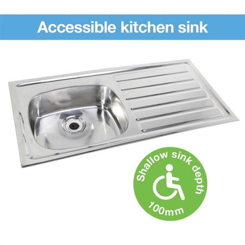 Hart Accessible 100mm Depth Kitchen Sink - Right Hand Drainer